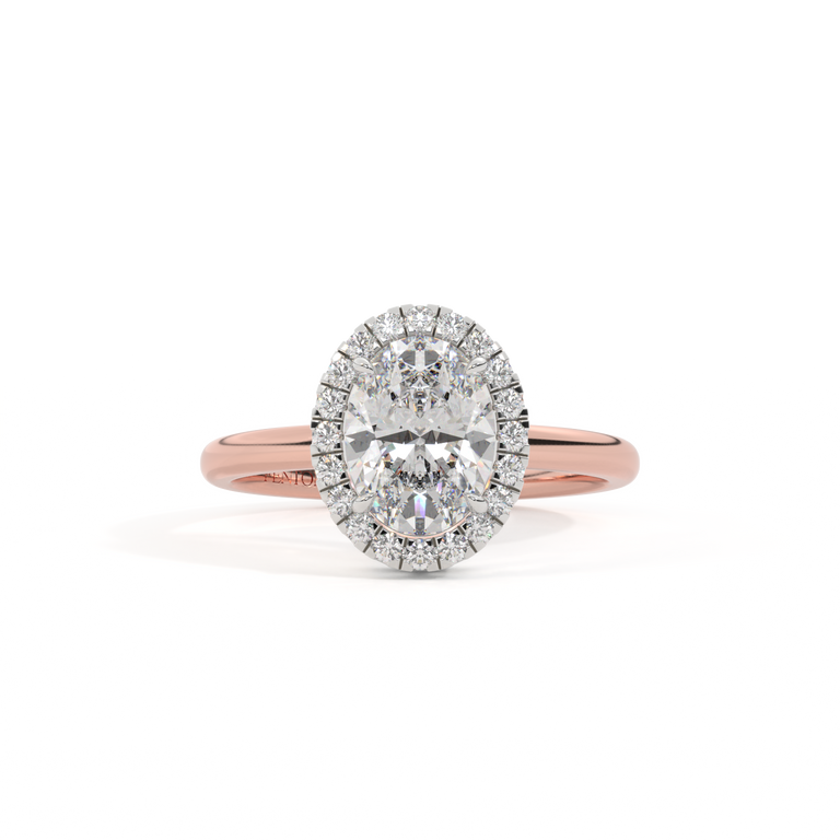 Lab Grown Solar Diamond Halo Oval Cut Diamond 18k Rose Gold Ring