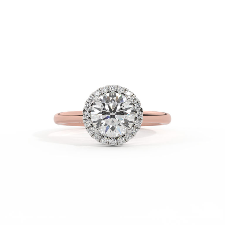 Lab Grown Diamond Halo Round Cut Diamond 18k Rose Gold Ring