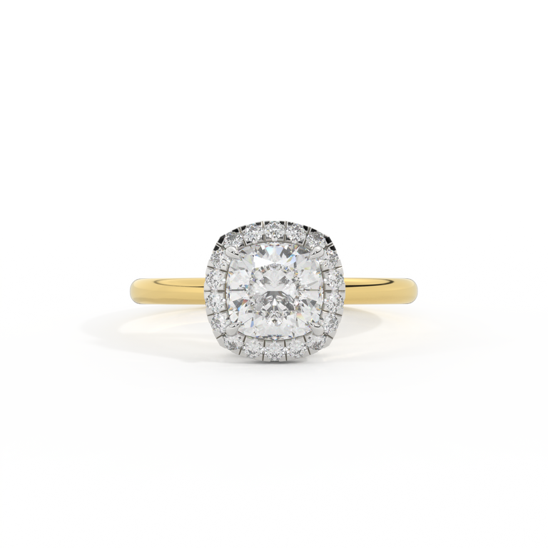 Lab Grown Diamond Halo Cushion Cut Diamond 18k Yellow Gold Ring