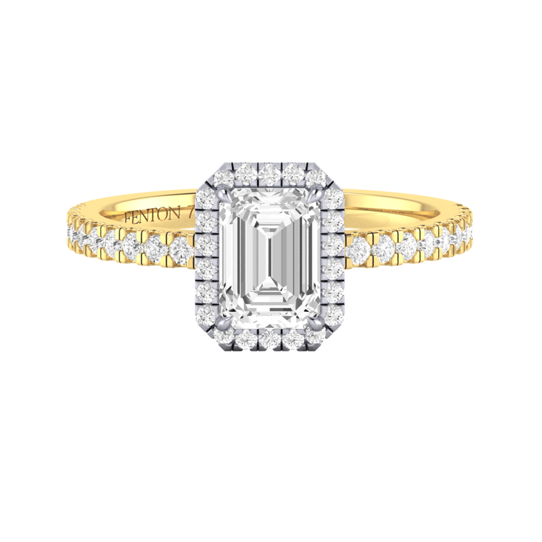 Naturally Mined Diamond Halo 18K Yellow Gold Ring (Diamond Pavé) (GIA 2484988177)