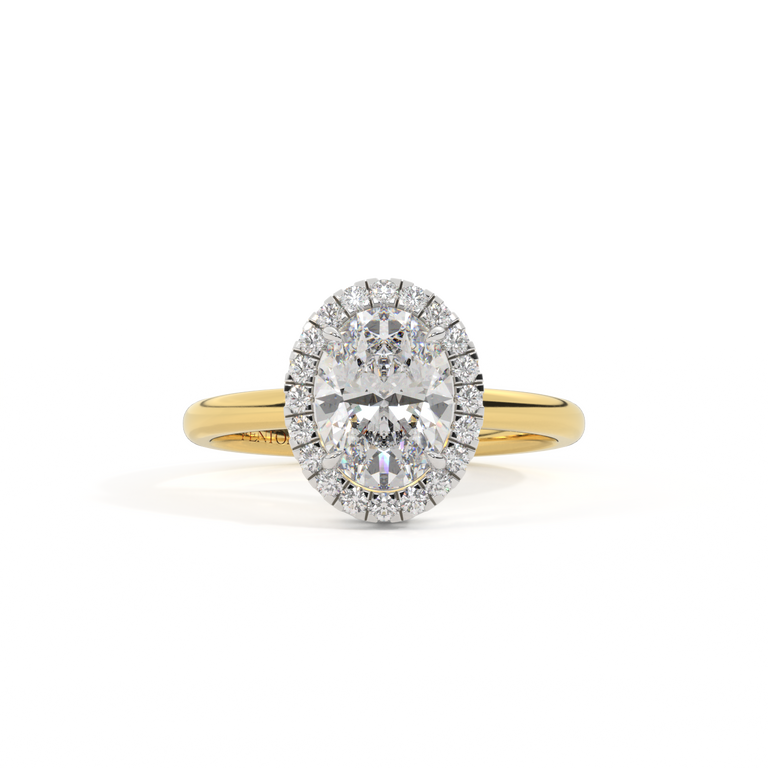 Naturally Mined Diamond Halo 18K Yellow Gold Ring (GIA 7541364271)