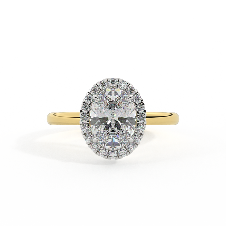 Lab Grown Diamond Halo Oval Cut Diamond 18k Yellow Gold Ring
