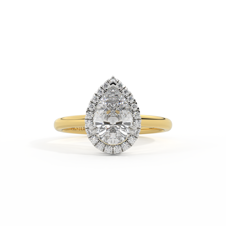 Naturally Mined Diamond Halo 18K Yellow Gold Ring (GIA 2547887767)