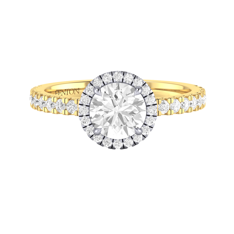 Naturally Mined Diamond Halo 18K Yellow Gold Ring (Diamond Pavé) (GIA 6502845206)