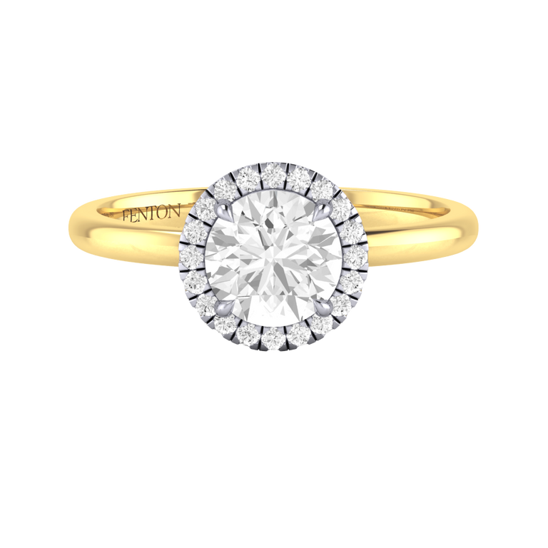 Naturally Mined Diamond Halo 18K Yellow Gold Ring (GIA 5496669526)