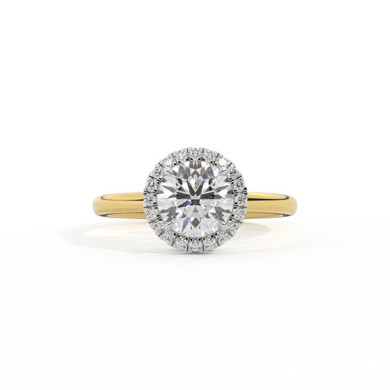 Lab Grown Diamond Halo Round Cut Diamond 18k Yellow Gold Ring