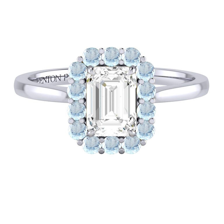 Naturally Mined Diamond Mayfair Emerald Cut Diamond and Aquamarine Platinum Ring