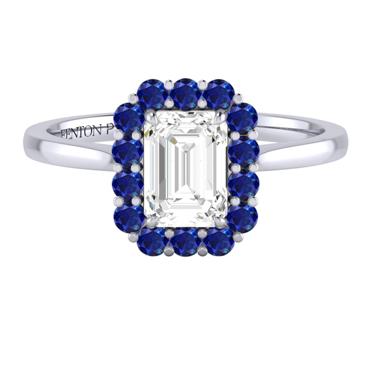 Naturally Mined Diamond Mayfair Emerald Cut Diamond and Blue Sapphire Platinum Ring