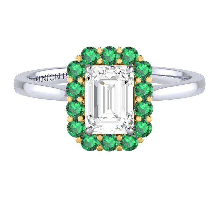 Naturally Mined Diamond Mayfair Emerald Cut Diamond and Emerald Platinum Ring