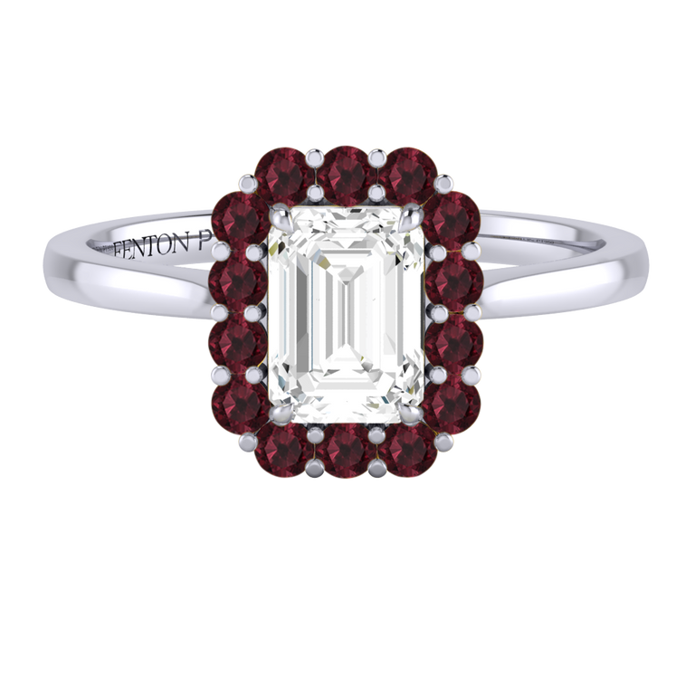 Naturally Mined Diamond Mayfair Emerald Cut Diamond and Garnet Platinum Ring