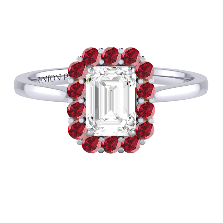 Naturally Mined Diamond Mayfair Emerald Cut Diamond and Ruby Platinum Ring