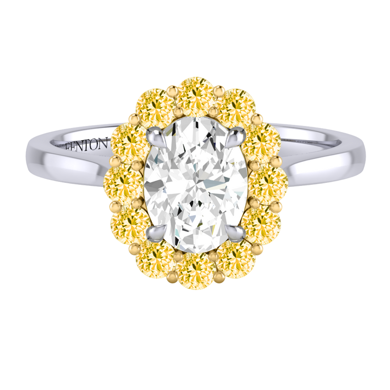 Naturally Mined Diamond Mayfair Oval Cut Diamond and Yellow Sapphire Platinum Ring