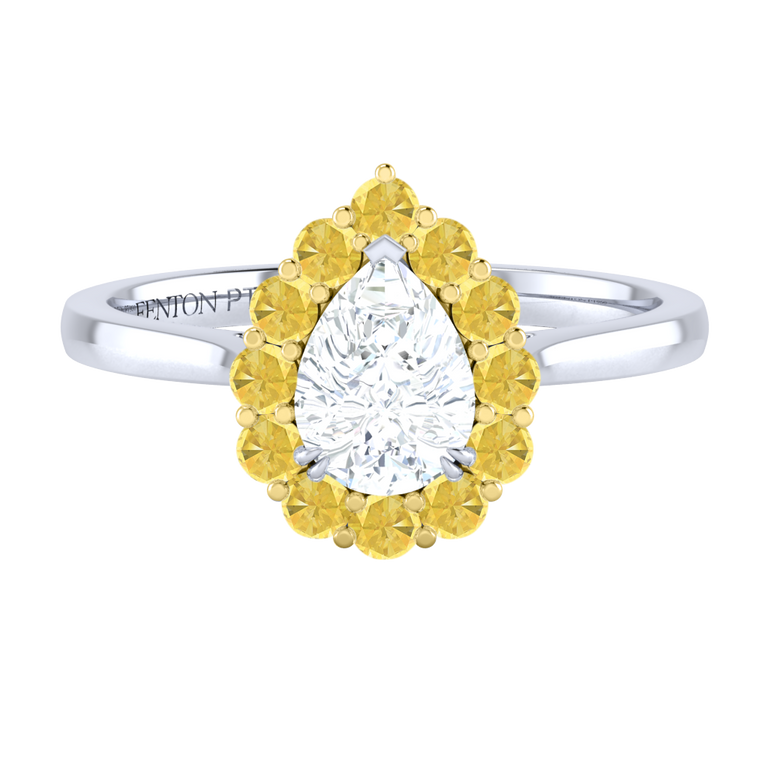 Naturally Mined Diamond Mayfair Pear Cut Diamond and Yellow Sapphire Platinum Ring