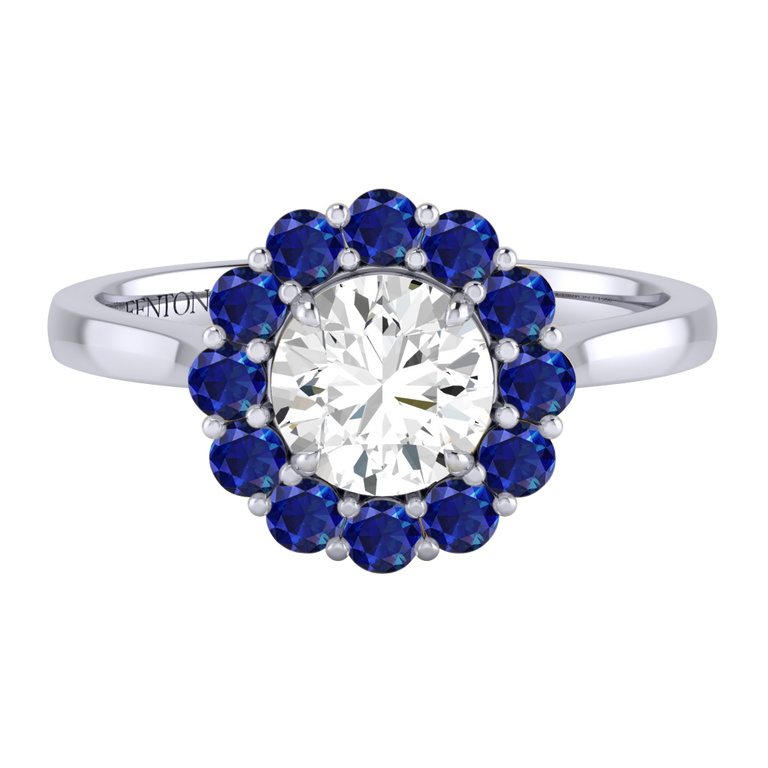 Naturally Mined Diamond Mayfair Round Cut Diamond and Blue Sapphire Platinum Ring