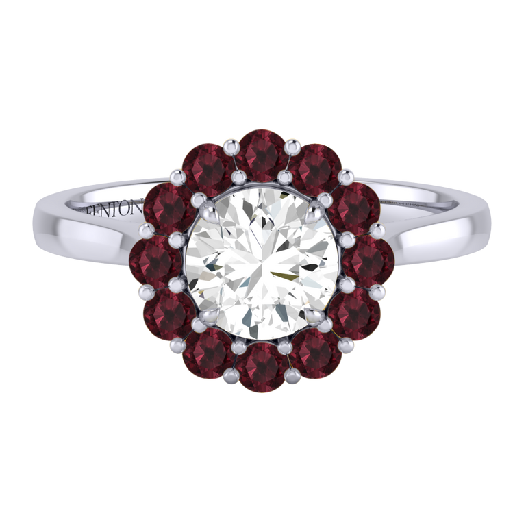 Naturally Mined Diamond Mayfair Round Cut Diamond and Garnet Platinum Ring