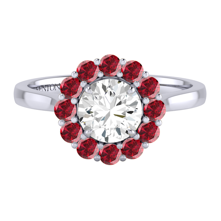 Naturally Mined Diamond Mayfair Round Cut Diamond and Ruby Platinum Ring