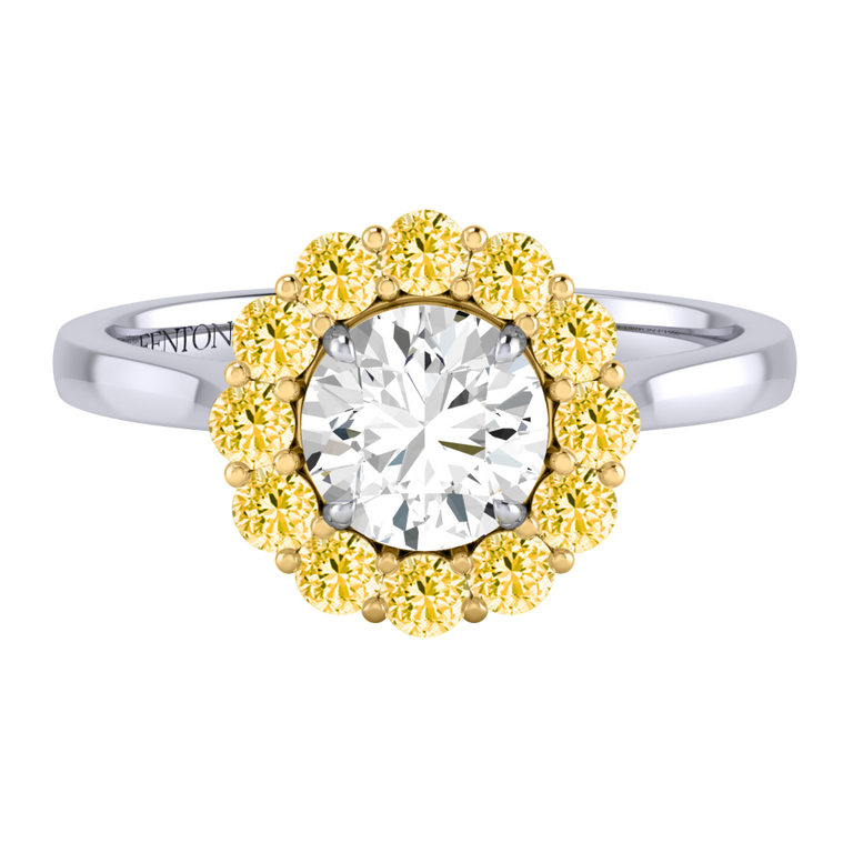 Naturally Mined Diamond Mayfair Round Cut Diamond and Yellow Sapphire Platinum Ring