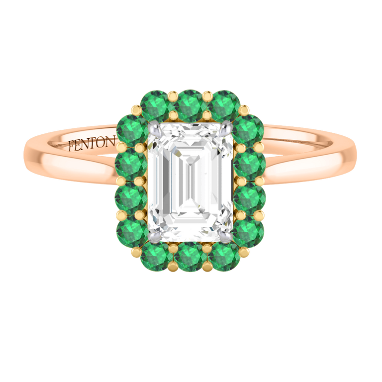 Naturally Mined Diamond Mayfair Emerald Cut Diamond and Emerald 18k Rose Gold Ring