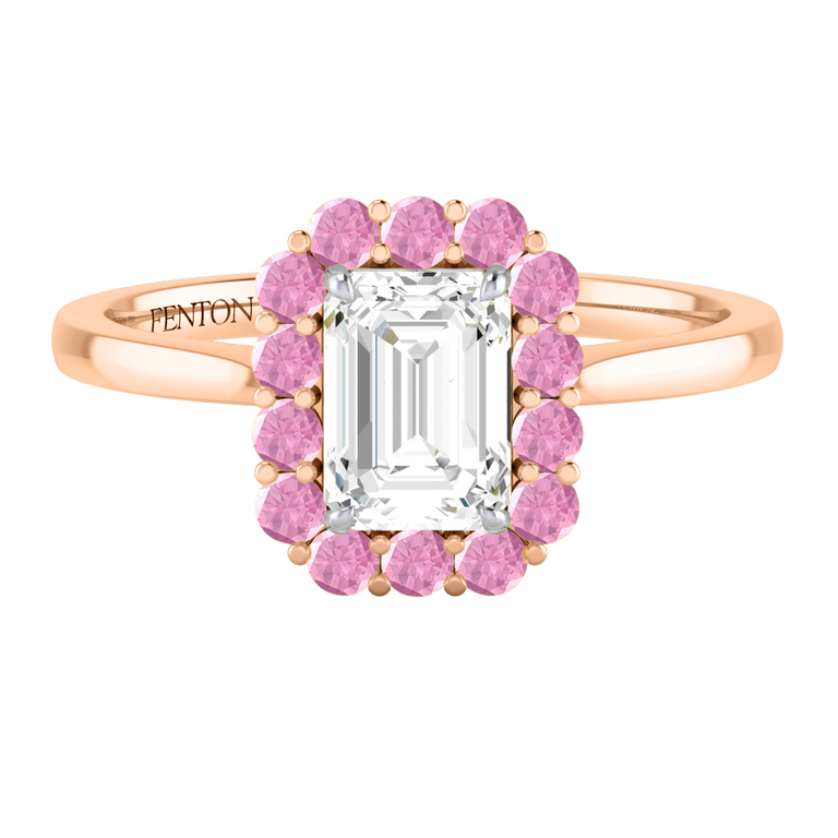 Naturally Mined Diamond Mayfair Emerald Cut Diamond and Pink Sapphire 18k Rose Gold Ring