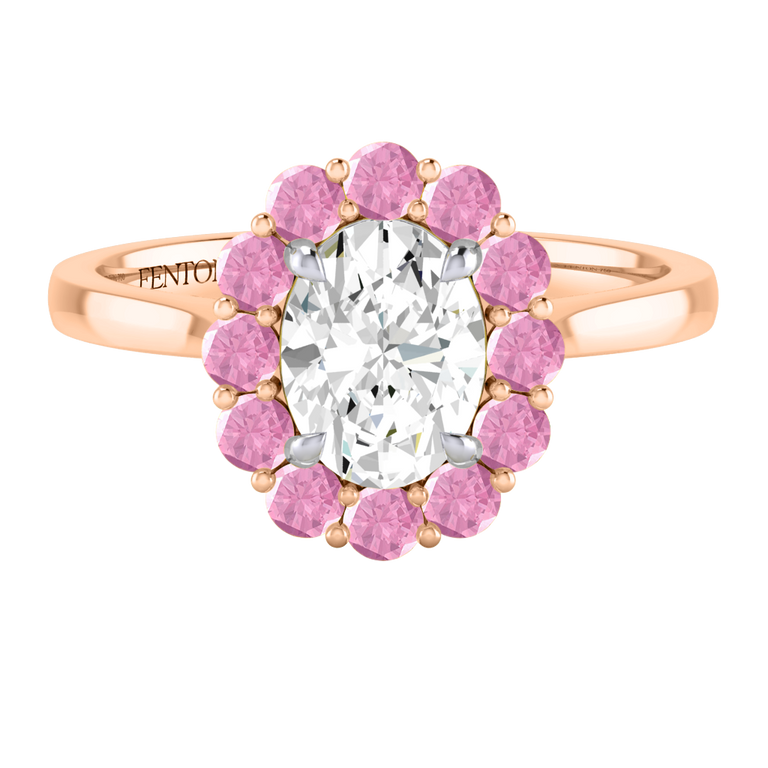 Naturally Mined Diamond Mayfair Oval Cut Diamond and Pink Sapphire 18k Rose Gold Ring