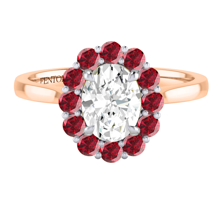 Naturally Mined Diamond Mayfair Oval Cut Diamond and Ruby 18k Rose Gold Ring