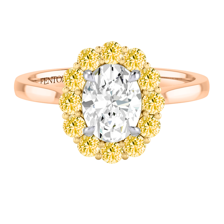 Naturally Mined Diamond Mayfair Oval Cut Diamond and Yellow Sapphire 18k Rose Gold Ring