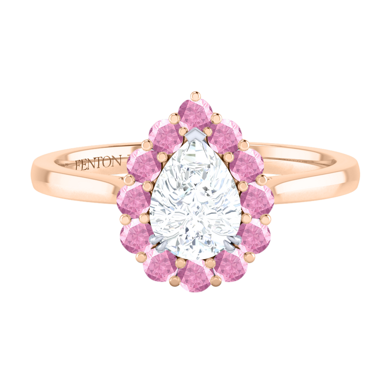 Naturally Mined Diamond Mayfair Pear Cut Diamond and Pink Sapphire 18k Rose Gold Ring