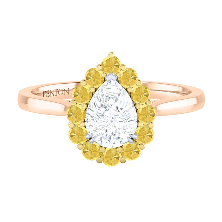 Naturally Mined Diamond Mayfair Pear Cut Diamond and Yellow Sapphire 18k Rose Gold Ring