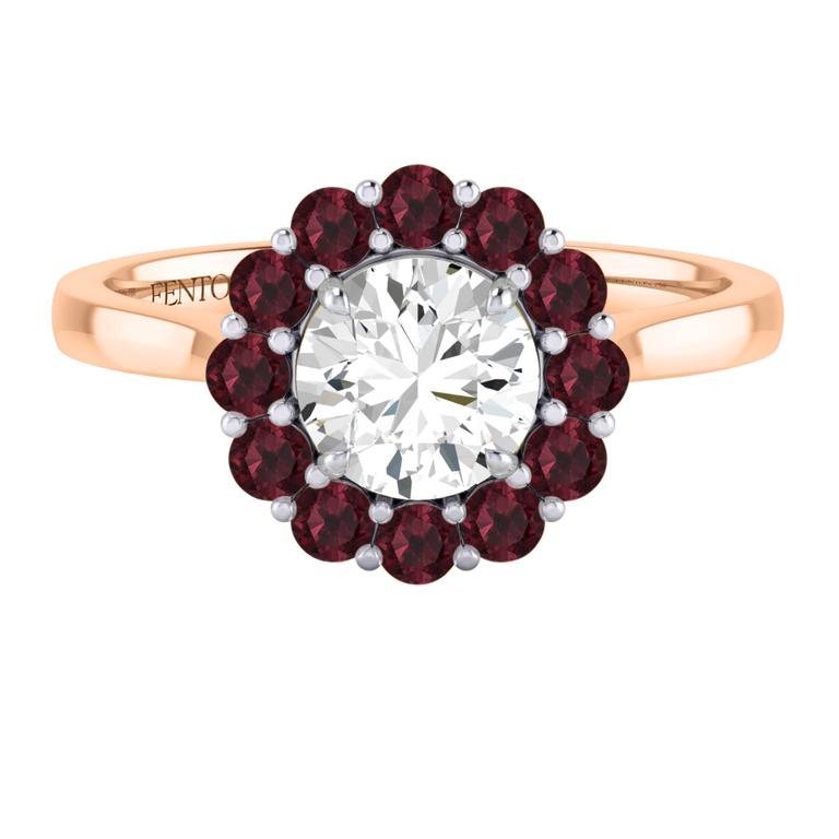 Naturally Mined Diamond Mayfair Round Cut Diamond and Garnet 18k Rose Gold Ring