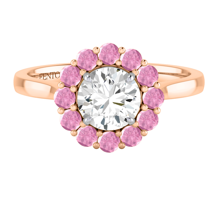 Naturally Mined Diamond Mayfair Round Cut Diamond and Pink Sapphire 18k Rose Gold Ring