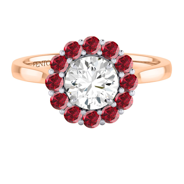 Naturally Mined Diamond Mayfair Round Cut Diamond and Ruby 18k Rose Gold Ring