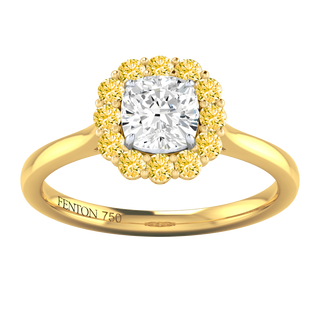 Lab Grown Solar Diamond Mayfair Cushion Cut Diamond and Yellow Sapphire 18k Yellow Gold Ring