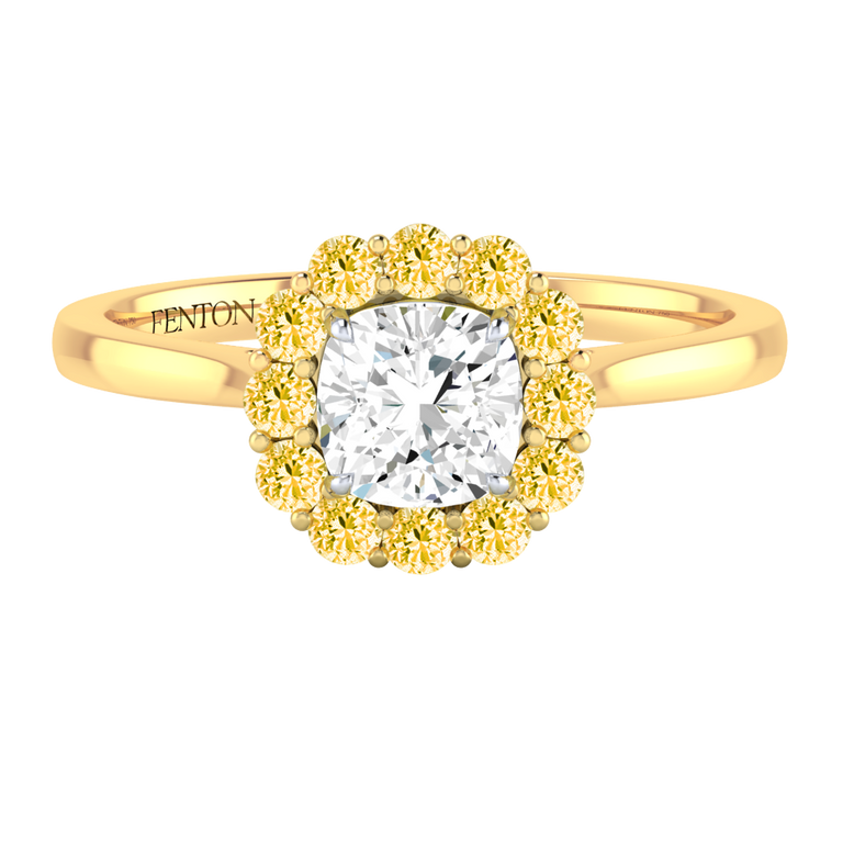 Naturally Mined Diamond Mayfair Cushion Cut Diamond and Yellow Sapphire 18k Yellow Gold Ring