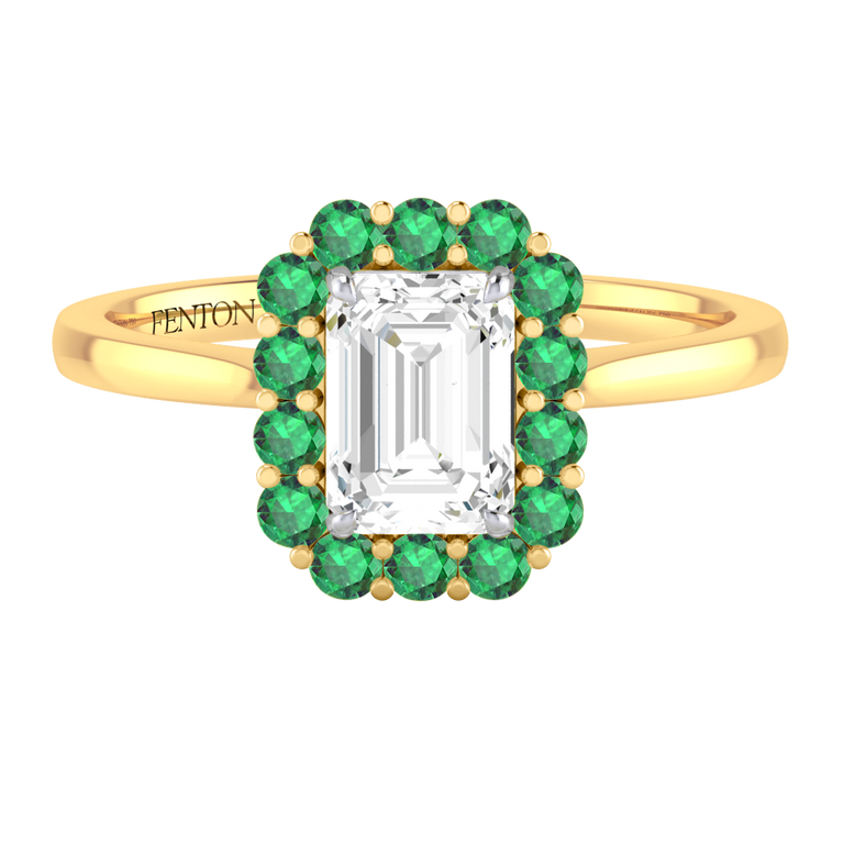 Naturally Mined Diamond Mayfair Emerald Cut Diamond and Emerald 18k Yellow Gold Ring