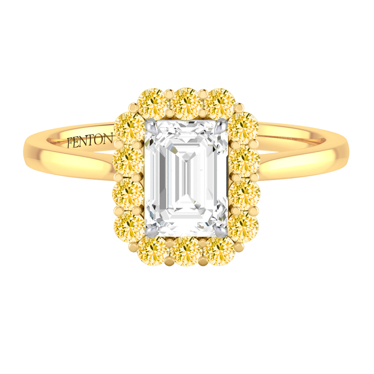 Naturally Mined Diamond Mayfair Emerald Cut Diamond and Yellow Sapphire 18k Yellow Gold Ring