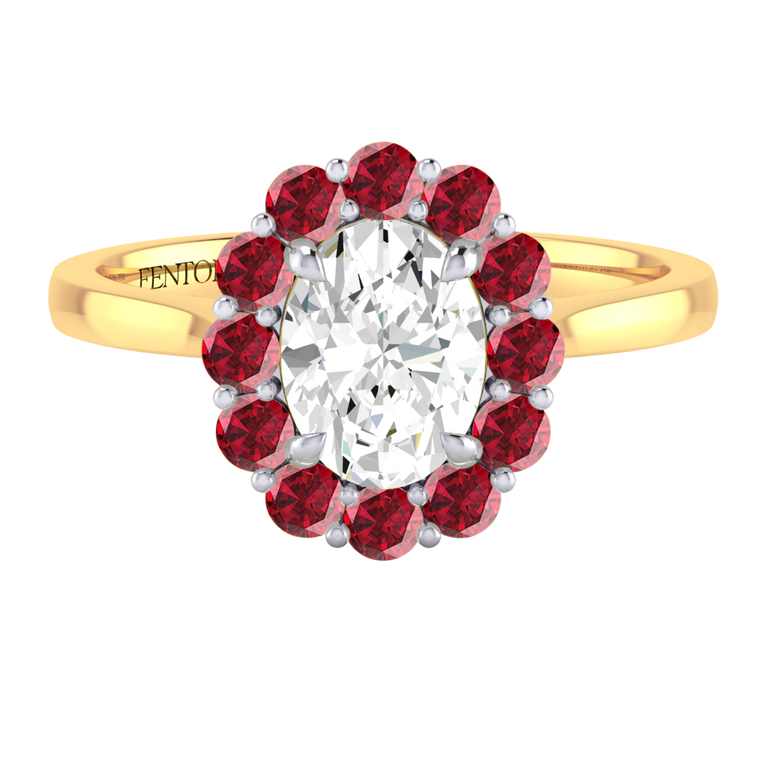 Naturally Mined Diamond Mayfair Oval Cut Diamond and Ruby 18k Yellow Gold Ring