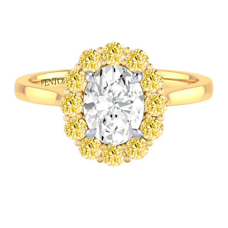 Naturally Mined Diamond Mayfair Oval Cut Diamond and Yellow Sapphire 18k Yellow Gold Ring