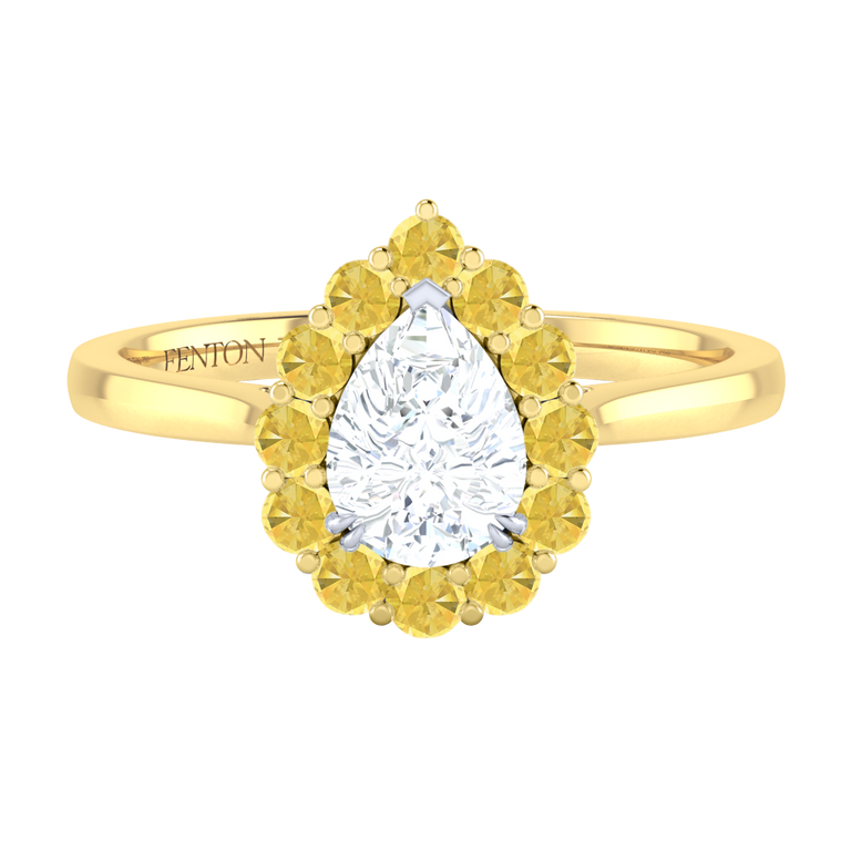 Naturally Mined Diamond Mayfair Pear Cut Diamond and Yellow Sapphire 18k Yellow Gold Ring