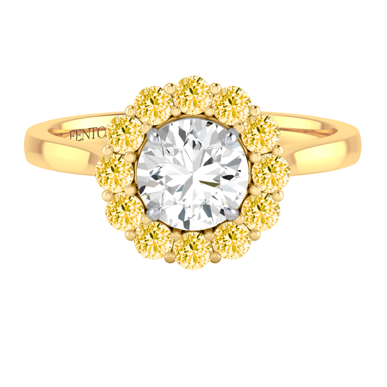 Naturally Mined Diamond Mayfair Round Cut Diamond and Yellow Sapphire 18k Yellow Gold Ring