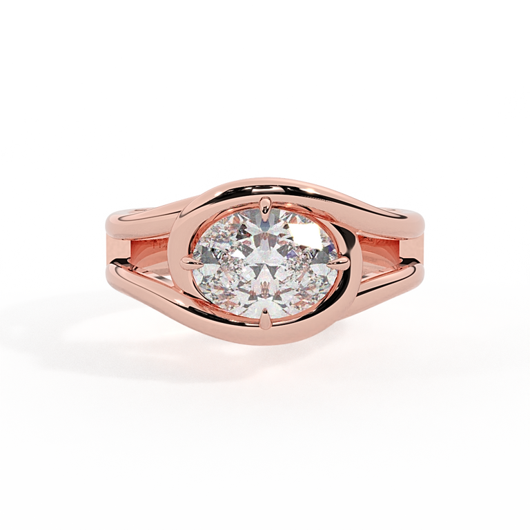 Lab Grown Diamond Saturn Oval Cut 18k Rose Gold Ring