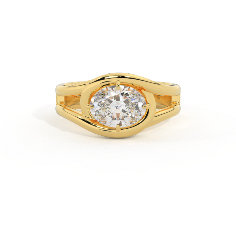 Lab Grown Diamond Saturn Oval Cut 18k Yellow Gold Ring