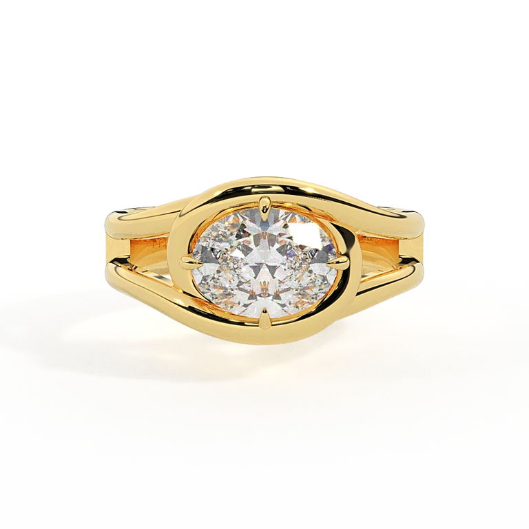 Lab Grown Diamond Saturn Oval Cut 18k Yellow Gold Ring