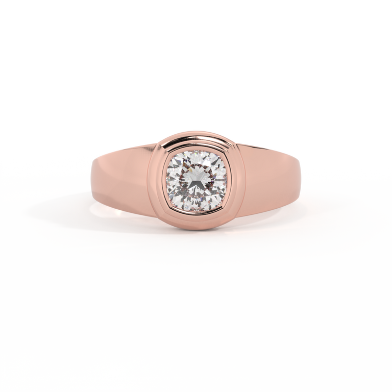 Signet Cushion Lab Grown Diamond 18K Rose Gold Ring