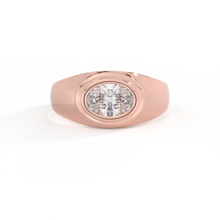 Signet Oval Lab Grown Diamond 18K Rose Gold Ring