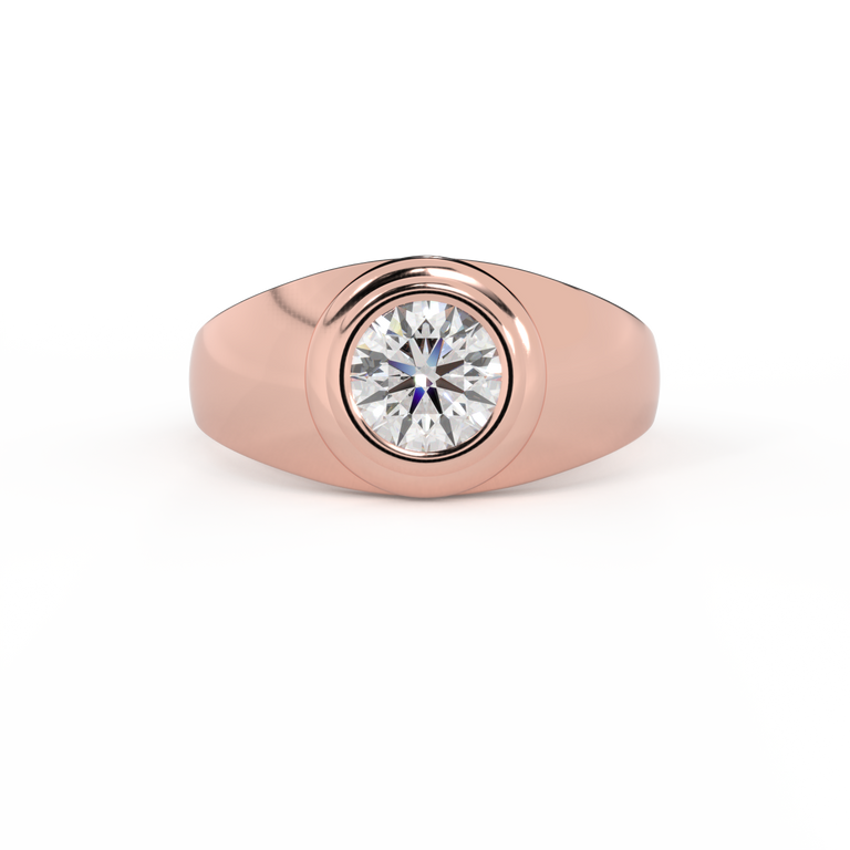 Lab Grown Solar Diamond Signet Round Cut 18k Rose Gold Ring