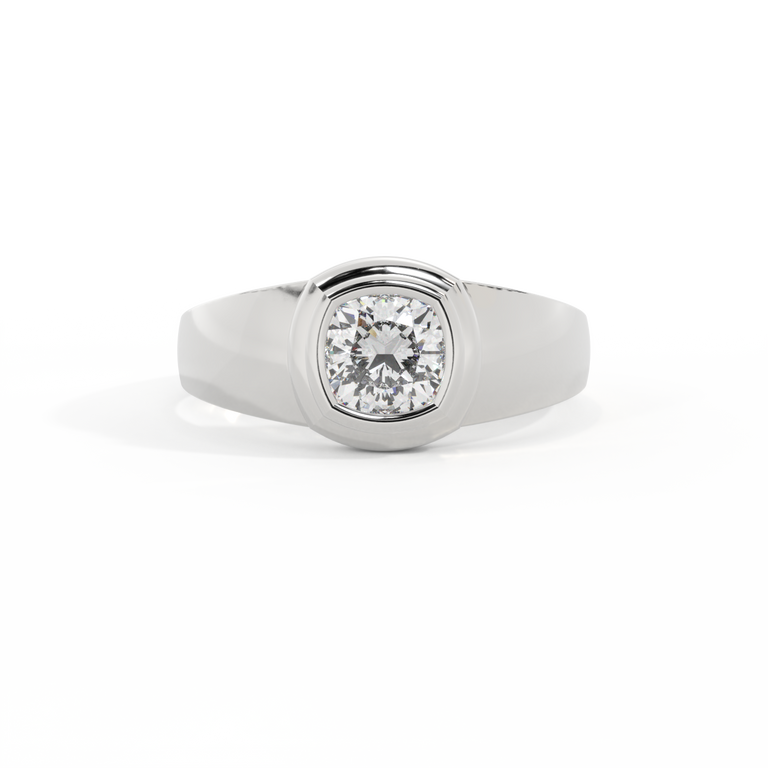 Signet Cushion Lab Grown Diamond 18K White Gold Ring