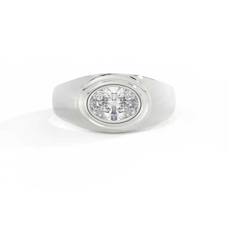 Signet Oval Lab Grown Diamond 18K White Gold Ring