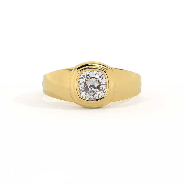 Signet Cushion Lab Grown Diamond 18K Yellow Gold Ring