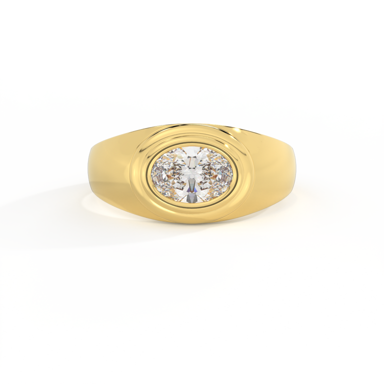Signet Oval Lab Grown Diamond 18K Yellow Gold Ring