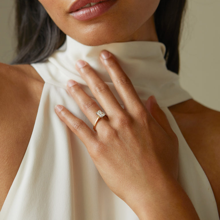 Treasure Box Lab Grown Solitaire Emerald Cut 18k Yellow Gold 1.5ct